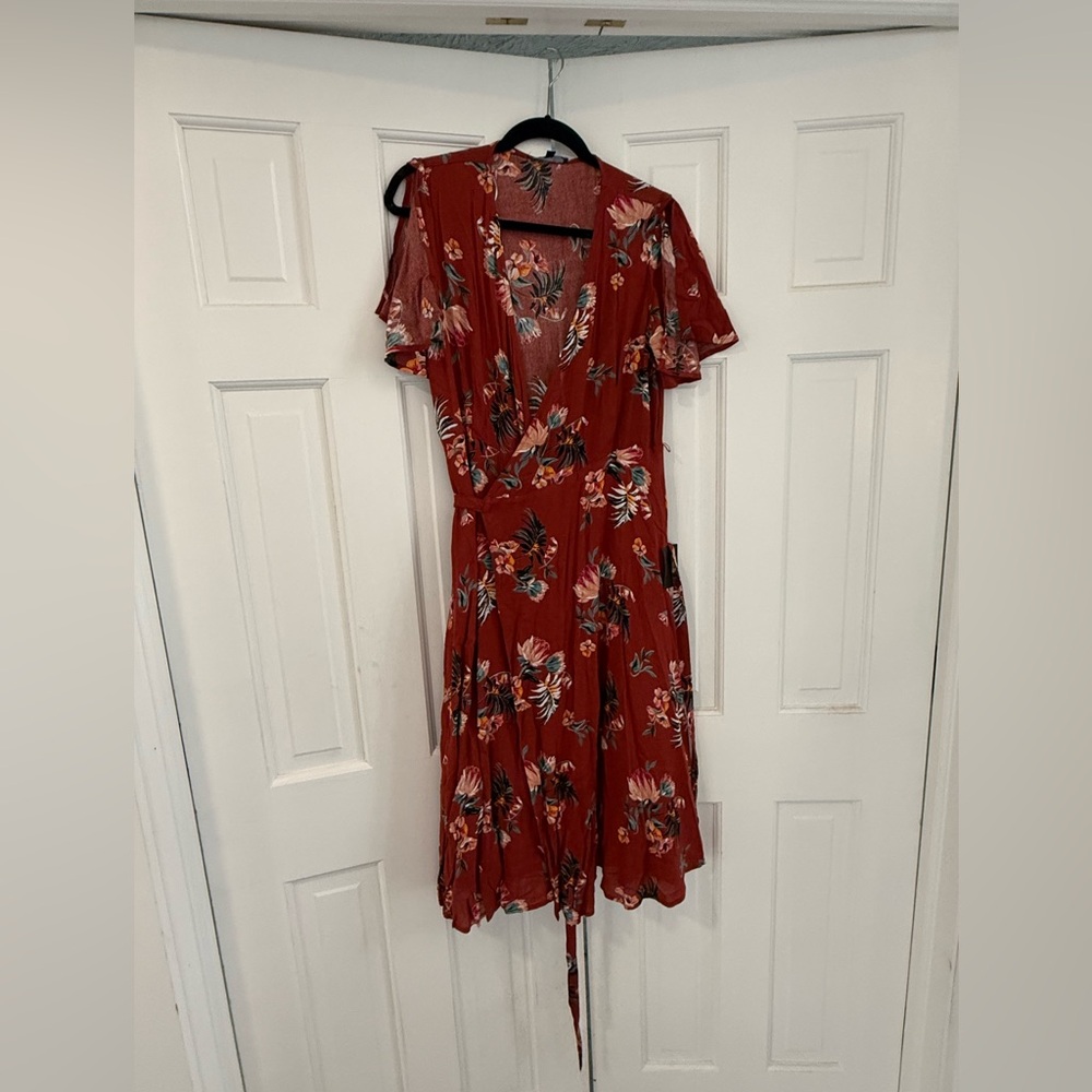 Lulu's Orange Floral Midi Dress